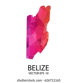 Abstract Polygon Map - Vector illustration Low Poly Color Rainbow Belize map of  isolated. Vector Illustration eps10.