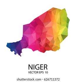 Abstract Polygon Map - Vector illustration Low Poly Color Rainbow Niger map of  isolated. Vector Illustration eps10.