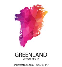 Abstract Polygon Map - Vector illustration Low Poly Color Rainbow Greenland map of  isolated. Vector Illustration eps10.