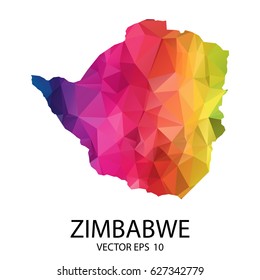 Abstract Polygon Map - Vector illustration Low Poly Color Rainbow Zimbabwe map of  isolated. Vector Illustration eps10.