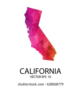 Abstract Polygon Map - Vector illustration Low Poly Color Rainbow California map of  isolated. Vector Illustration eps10.