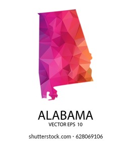 Abstract Polygon Map - Vector illustration Low Poly Color Rainbow Alabama map of  isolated. Vector Illustration eps10.