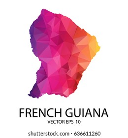 Abstract Polygon Map - Vector illustration Low Poly Color Rainbow French Guiana map of isolated. Vector Illustration eps10.