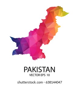 Abstract Polygon Map - Vector illustration Low Poly Color Rainbow Pakistan map of isolated. Vector Eps 10.