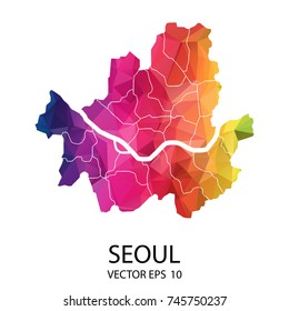 Abstract Polygon Map - Vector illustration Low Poly Color Rainbow Seoul Map of isolated. Vector eps10.