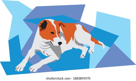 Abstract polygon orange and white dog vector
