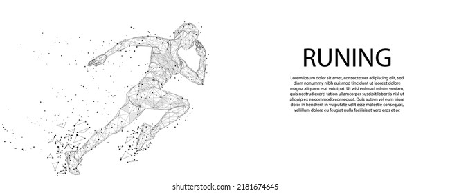 abstract polygon People running from lines, triangles and particles. Low poly wireframe vector illustration.