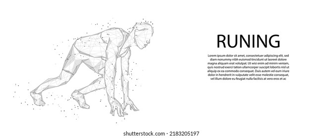 abstract polygon People running from lines, triangles and particles. Low poly wireframe vector illustration.