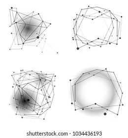 Abstract polygon shapes set. Connected dots and lines. Transparent vector geometric objects isolated on white background