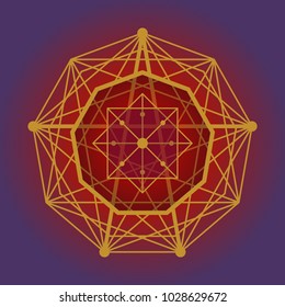 Abstract polygon symbol on violet background. Vector illustration. Design for logo, game, cover, card.