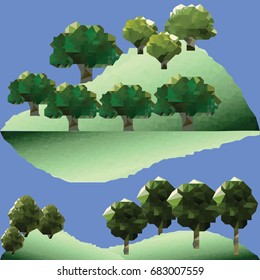 Abstract polygon  trees and pines in forest