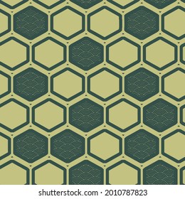 Abstract polygon Vector Pattern Background  of the hexagonal netting
 geometric green  with lines, rhombuses seamless design 