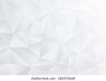 Abstract polygon white background with geometric poly pattern (silver triangle shape texture) and curved digital lines. Light gray technology backdrop useful for presentation, certificate design