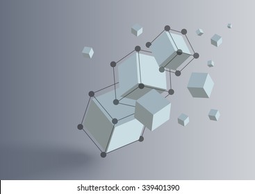 Abstract polygonal 3d element with dots and lines .  ?ubes connection with realistic shadow . Concept illustration for business or science.