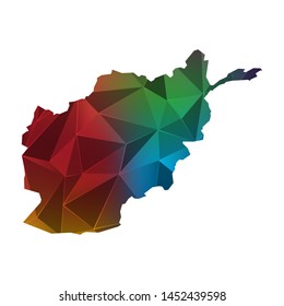 Abstract polygonal Afghanistan map. Vector low poly color rainbow map geometric shape texture. Vector illustration.