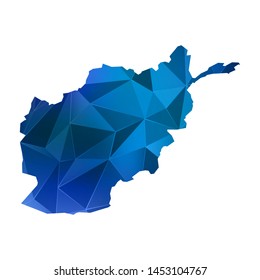Abstract polygonal Afghanistan map. Vector low poly color blue map geometric shape texture. Vector illustration.