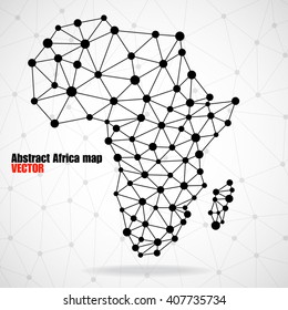 Abstract polygonal Africa map with  dots and lines, network connections, vector illustration