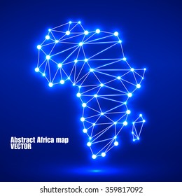 Abstract Polygonal Africa Map With Glowing Dots And Lines, Network Connections. Vector Illustration. Eps 10