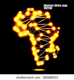 Abstract polygonal Africa map with glowing dots and lines, network connections. Vector illustration. Eps 10