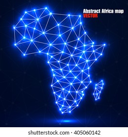 Abstract polygonal Africa map with glowing dots and lines, network connections, vector illustration, eps 10