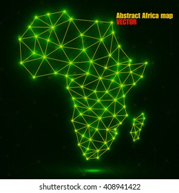 Abstract polygonal Africa map with glowing dots and lines, network connections, vector illustration, eps 10