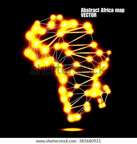 Abstract polygonal Africa map with glowing dots and lines, network connections. Vector illustration. Eps 10