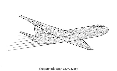 Abstract polygonal airplane template vector illustration. Low poly mesh shape symbol on white background. Hided potential motivation business goal personal growth concept