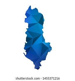 Abstract polygonal Albania map. Vector low poly blue color map geometric shape texture. Vector illustration.