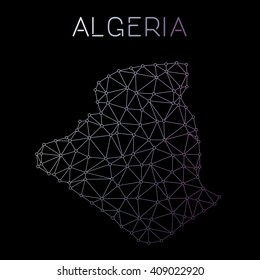 Abstract polygonal Algeria network map design. Map of Algeria network connections. Vector illustration.