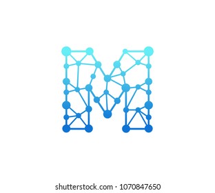 Alfabeto poligonal abstracto, Tecnología, Logotipo, Elemento Simple, Moderno, Futurista, Diseño Vector, Con Color de Gradación Azul y Fondo Blanco Claro.