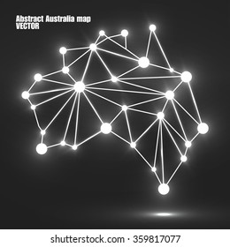 Abstract Polygonal Australia Map With Glowing Dots And Lines, Network Connections. Vector Illustration. Eps 10