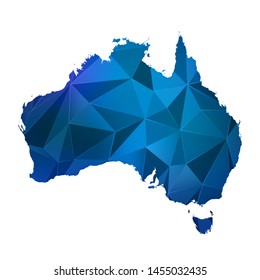 Abstract polygonal Australia map. Vector low poly color blue map geometric shape texture. Vector illustration.