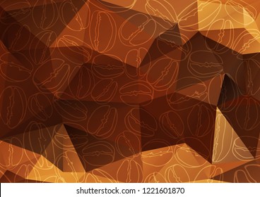 Abstract polygonal background with coffee beans. Coffee color background. Design element for cafe menu or banners.