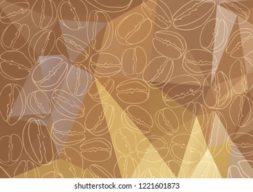 Abstract polygonal background with coffee beans. Coffee color background. Design element for cafe menu or banners.