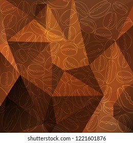 Abstract polygonal background with coffee beans. Coffee color background. Design element for cafe menu or banners.