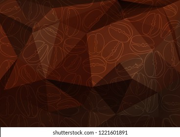 Fondo polígono abstracto con granos de café. Fondo del color del café. Elemento de diseño para menús o banners de cafe.