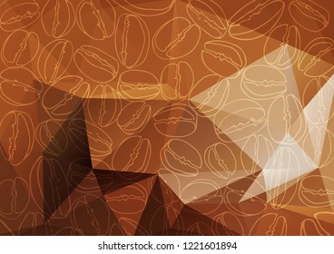 Abstract polygonal background with coffee beans. Coffee color background. Design element for cafe menu or banners.
