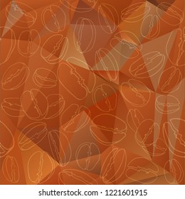 Abstract polygonal background with coffee beans. Coffee color background. Design element for cafe menu or banners.