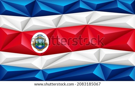 Abstract polygonal background with colorful blue, red and white stripes from the flag of Costa Rica. Costa Rica polygonal flag. Vector illustration.