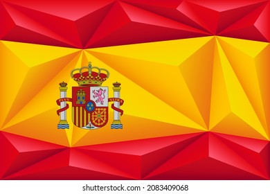 Abstract polygonal background with colorful red and yellow stripes of the Spanish flag. Spain polygonal flag. Vector illustration.