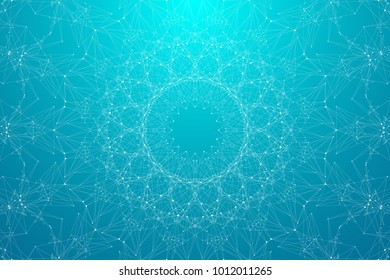 Abstract polygonal background with connected lines and dots. Minimalistic geometric pattern. Molecule structure and communication. Graphic plexus background. Science, medicine, technology concept