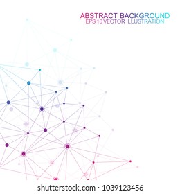 Abstract polygonal background with connected lines and dots. Minimalistic geometric pattern. Molecule structure and communication. Graphic plexus background. Science, medicine, technology concept