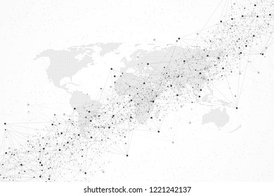 Abstract polygonal background with connected lines and dots. Minimalistic geometric pattern. Molecule structure and communication. Graphic plexus background. Science, medicine, technology concept
