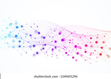 Abstract polygonal background with connected lines and dots. Minimal geometric pattern, molecular texture. Graphic plexus background. Science, medicine, technology concept. Vector illustration