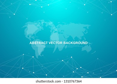 Abstract polygonal background with connected lines and dots. Minimalistic geometric pattern. Molecule structure and communication. Graphic plexus background. Science, medicine, technology concept.