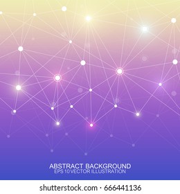 Abstract polygonal background with connected lines and dots. Minimalistic geometric pattern. Molecule structure and communication. Graphic plexus background. Science, medicine, technology concept.