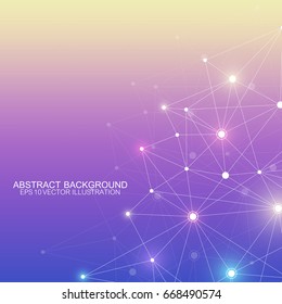 Abstract polygonal background with connected lines and dots. Minimalistic geometric pattern. Molecule structure and communication. Graphic plexus background. Science, medicine, technology concept.
