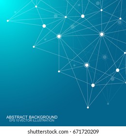 Abstract polygonal background with connected lines and dots. Minimalistic geometric pattern. Molecule structure and communication. Graphic plexus background. Science, medicine, technology concept