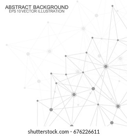 Abstract polygonal background with connected lines and dots. Minimalistic geometric pattern. Molecule structure and communication. Graphic plexus background. Science, medicine, technology concept