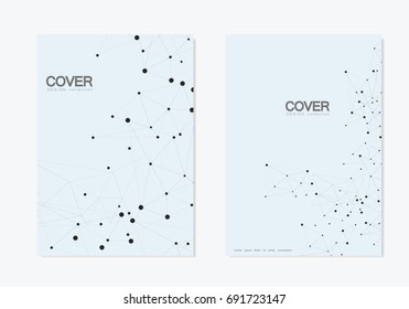Abstract polygonal background with connected lines and dots. Modern vector templates brochure cover design.